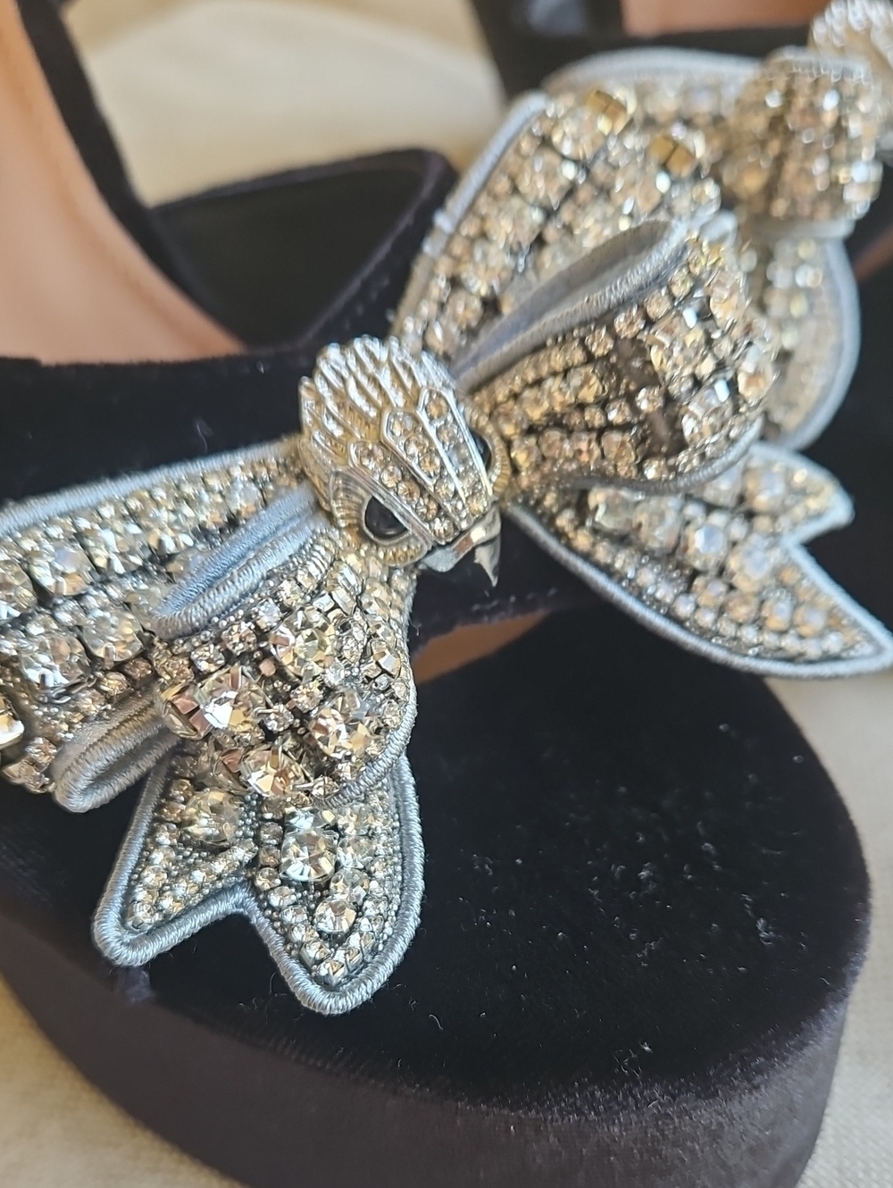 Kurt Geiger Black Velvet Bow Kensington Platform Sandal
